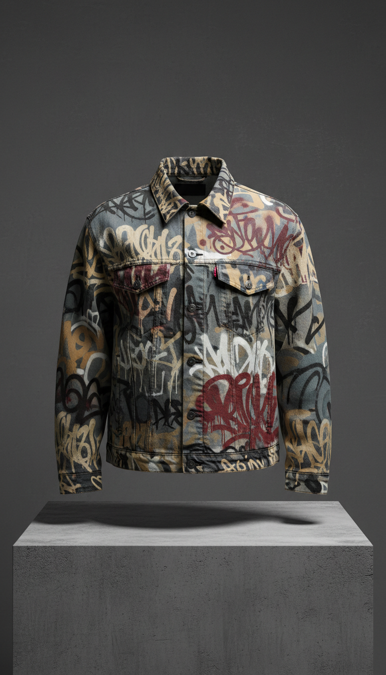 Unisex Graffiti Jacket Distressed Canvas