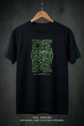 Decode The Empire graphic T-shirt featuring "Everything Has A Code" design in black and white on soft cotton fabric.