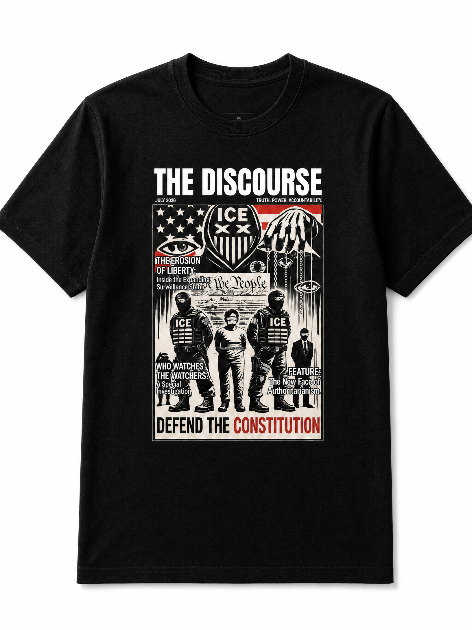Decode The Empire Disclosure Graphic Tee featuring a patriotic design supporting the Constitution, casual unisex t-shirt.